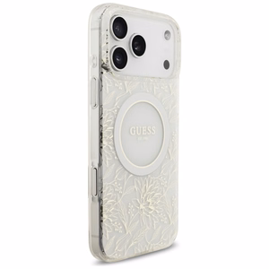 Guess IML Flowers Electro Pearl Strap MagSafe Ümbris jaoks iPhone 17 Pro Max - Valge