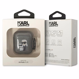Karl Lagerfeld KLA2HNKCTGK чехол Airpods 1/2 чёрный/чёрный Gliter Karl&Choupette