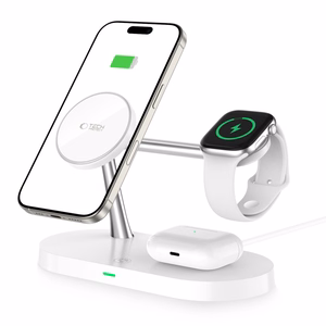 Tech-Protect A12 3in1 MagSafe Induktiivne Laadija jaoks Smartphone/Kõrvaklapid/Smartwatch - valge