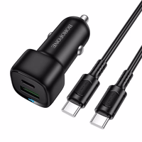 Car laadija Borofone BZ34B 38W USB-C/USB-A + USB-C to USB-C kaabel 1.0m must