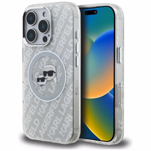 Karl Lagerfeld IML Glitter Karl & Choupette Heads Logo MagSafe ümbris iPhone 16 Pro Max - hall