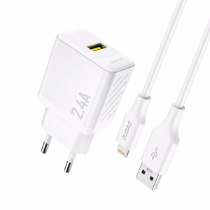 Dudao A23LEU 2.4A GaN EU USB-A seinalaadija USB-A to Lightning kaabliga - valge