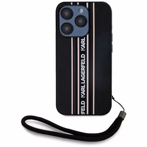 Karl Lagerfeld Saffiano Athleisure Stripes Cord iPhone 15 Pro Max Ümbris - Roosa