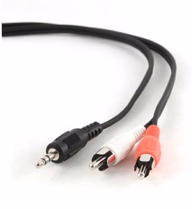 Gembird heli kaabel 2,5m, 3,5mm/2xRCA, M/M must, punane, valge