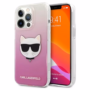 Karl Lagerfeld Choupette Head ümbris iPhone 13 Pro Max jaoks - roosa