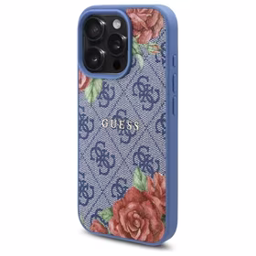Guess 4G Flowers Print MagSafe ümbris jaoks iPhone 16 Pro Max - sinine