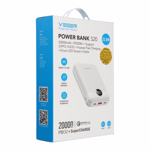 Akupank Veger S20 (W2081) PD QC3.0 2A 22,5W 20000 mAh valge