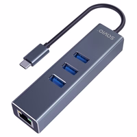 Savio AK-57 USB-C - 3 x USB-A HUB with RJ-45 Gigabit Ethernet adapter, 5000 Mbit/s, hall