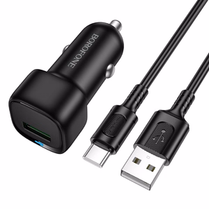 Borofone autolaadija BZ34 Cloud - USB - QC 3.0 18W koos USB C-tüüpi kaabliga must