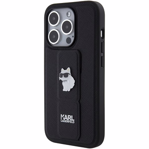 Karl Lagerfeld Gripstand Saffiano Choupette Pins ümbris jaoks iPhone 15 Pro - must