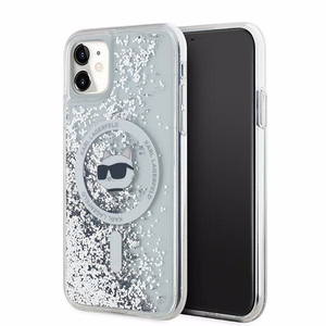 Чехол Karl Lagerfeld Liquid Glitter Choupette Head MagSafe для iPhone 11 / Xr - прозрачный
