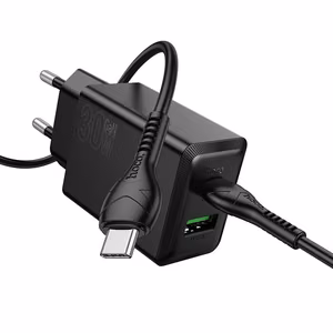 Phone charger Hoco USB A + USB C QC3.0 PD AFC 3A 30W + cable USB C to USB C N71 black