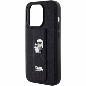 Karl Lagerfeld Gripstand Saffiano Karl&Choupette Pins ümbris jaoks iPhone 15 Pro - must