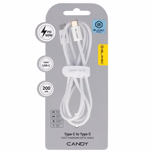 Blavec Kaabel Candy punutud - C-tüüpi C - PD 60W 3A 2 meetrit Apple CarPlay/Android Auto (CCA-CC3W20) valge