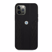 BMW Leather Curve perforeeritud ümbris iPhone 12 / iPhone 12 Pro jaoks - must