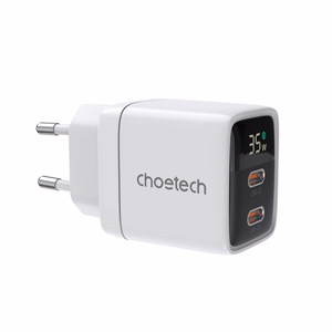 Choetech PD6051 2x USB-C PD 35W GaN wall Laadija with display - valge