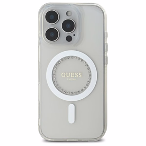 Guess IML Rhinestones MagSafe Ümbris jaoks iPhone 16 Pro - valge