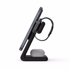Crong MagSpot Pivot Stand kolm-ühes juhtmevaba laadija iPhone'ile, Apple Watchile ja AirPodsidele, MagSafe'iga ühilduv, must