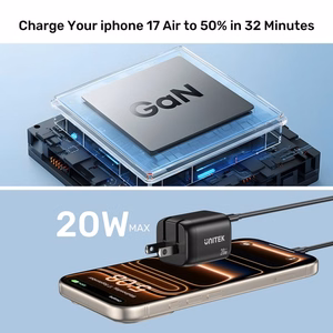 Unitek GaN võrgulaadija USB-A ja USB-C 20W must