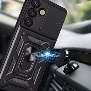 Hybrid Armor Camshield Ümbris with Stand and Camera Cover jaoks Samsung Galaxy M06 5G / F06 5G - Must