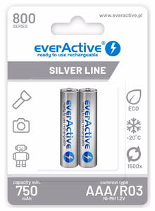 Rechargeable batteries everActive Ni-MH R03 AAA 800 mAh hõbedane Line - 2 pieces