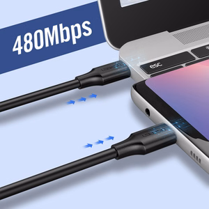 Ugreen US286 USB-C - USB-C PD QC 3A 480Mb/s 2m kaabel - must
