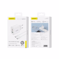 FONENG võrgulaadija GaN10-EU GaN PD 65W 2xUSB-C + 1xUSB QC3.0 + kaabel USB-C - USB-C valge