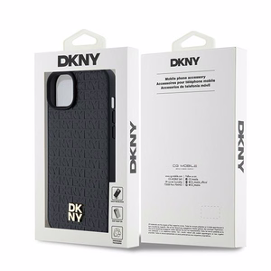 DKNY Leather Monogram Pattern Metal Logo MagSafe Ümbris jaoks iPhone 15 Plus / 14 Plus - Must