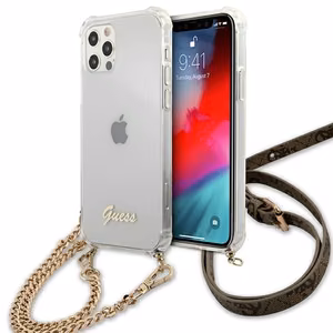 Guess GUHCP12MKC4GSGO iPhone 12/12 Pro 6.1" läbipaistev kõvaketas 4G Gold Chain