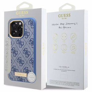 Guess 4G Logo Plate MagSafe Чехол для iPhone 16 Pro Max - синий