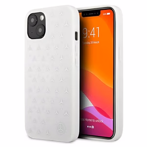 Mercedes hõbedaste tähtede mustriga ümbris iPhone 13 mini jaoks - valge