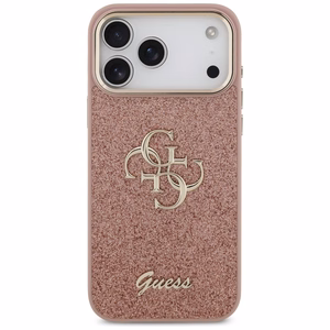 Guess Fixed Glitter Big 4G Metal Raamiga Ümbris jaoks iPhone 17 Pro Max - Roosa