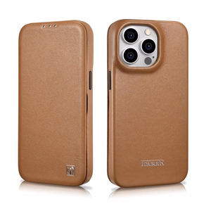 Чехол iCarer CE Premium Leather Folio для iPhone 14 Pro магнитный с откидной крышкой MagSafe коричневый