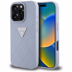 Guess Hot Stamp 4G Pattern Triangle Metal Logo Ümbris jaoks iPhone 16 Pro Max - lilla