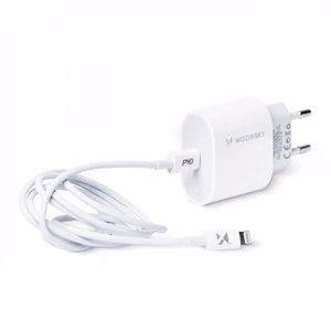 Laadija Wozinsky Quick Charge, valge PD 20W + Type-C / Lightning valge kaabel 100cm
