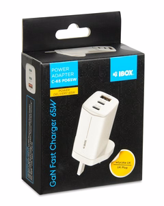 iBOX C-65 valge, GaN 65W universal charger UK plug
