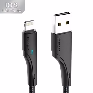 USB kaabel Essager Rous must Lightning 100cm LED indikaatoriga