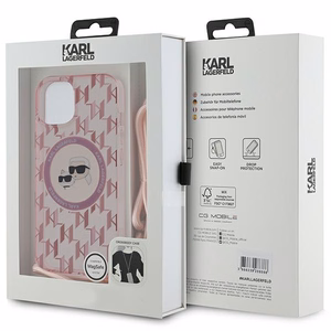 Karl Lagerfeld IML Crossbody Monogram Karl & Choupette Head MagSafe ümbris jaoks iPhone 15 / 14 / 13 - roosa