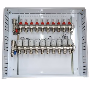 Heating Manifold 10 Loops koos Thermal Actuators NC AC230V ja Flow Meters
