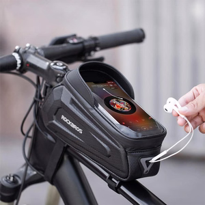 Rockbros B68 tugevdatud jalgratta raamikott telefoni tasku ja kattega, 1.7L - must