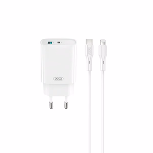 XO сетевое зарядное устройство CE30 PD 30W 1x USB-C 1x USB белое + кабель USB-C - Lightning