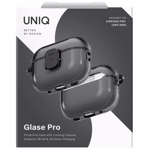 Uniq Glase Pro Ümbris jaoks AirPods Pro 3 Lock Ümbris - Läbipaistev must