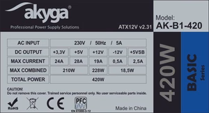 Akyga AK-B1-420 toiteplokk 420 W 20+4 pin ATX ATX hall