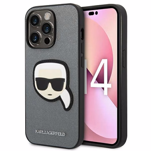Karl Lagerfeld Saffiano Karl's Head Patch ümbris iPhone 14 Pro Max'ile - hõbedane