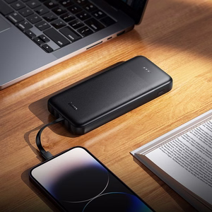 Akupank Hoco 10000 mAh 2A nelja sisseehitatud kaabliga USB A + USB C + Lightning + Micro USB J163 must
