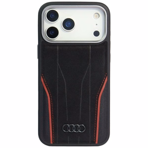 Audi R8 Genuine Leather MagSafe Ümbris jaoks iPhone 17 Pro - Must and Punane