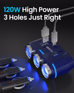 Auto Cigarette Lighter Pesa Splitter B39-C - 3 sockets + USB + tüüp C - QC 3.0 PD 3A 120W koos ekraan and kaabel