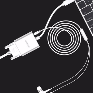 Orico PTAV adapter USB-C–VGA ja 3,5 mm, Full HD, 0,15 m – hõbedane
