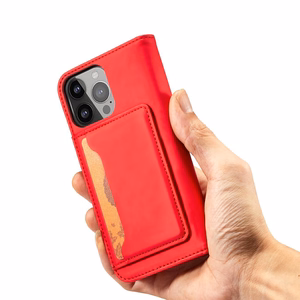 Magnetkaardi ümbris iPhone 14 Pro Max flip cover rahakoti statiiv punane