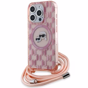 Karl Lagerfeld IML Crossbody Monogram Karl & Choupette Head MagSafe ümbris jaoks iPhone 15 Pro - roosa